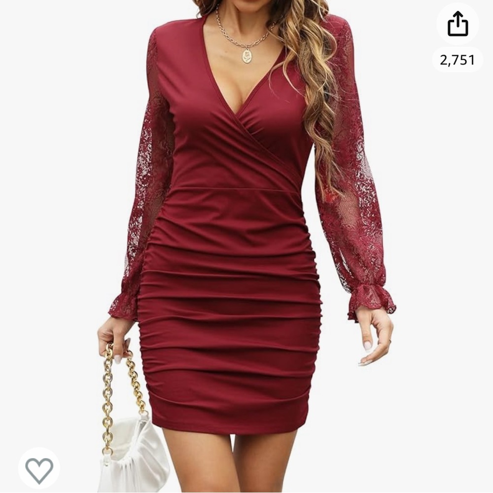 Lace Long Sleeve Dress V-Neck Bodycon